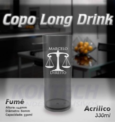 Copo Long Drink Acrílico Fumê 330 ml